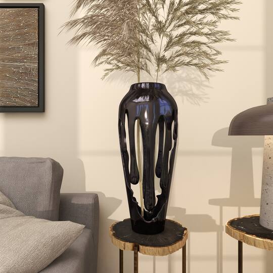 19" Black Aluminum Drip Vase with Melting Designed Body